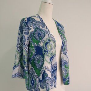 CHICO'S top open front cardigan multicolor paisley 3/4 sleeve linen cotton size1
